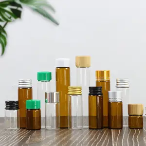5 8 10 12 15 20 25 ml Glass Tube Bottle with Bamboo Cover Transparent Amber Sample Vials Serum Fragrance Perfume Bottle