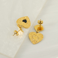 Boucles d'oreilles pendantes Cœur Noir en Acier Inoxydable 304 Plaqué Or 18K par Galvanoplastie Sous Vide, Gravées Étoile et Rayons, Bijoux de 29 mm pour Cadeaux Féminins