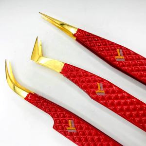 Pince à épiler d'extension de cils professionnelle en acier inoxydable durable de haute qualité avec logo personnalisé poudre rouge à pointe pointue dorée - Product Image 2