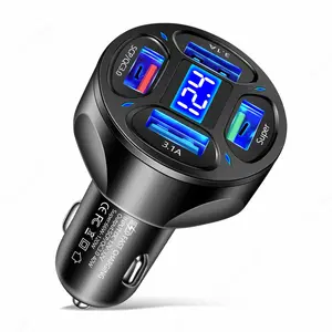 Multi-purpose universal 66W 4USB digital display OEM car charger support super fast charging for Huawei other cellphones car cha