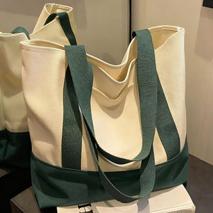 Sac à provisions durable structuré avec logo imprimé personnalisé Sac fourre-tout en toile de coton épais réutilisable avec poche extérieure - Product Image 3