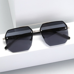 Sunglasses Men Square <b>Frame</b> Metal UV400 PC Lens Half Rim <b>Black</b> <b>Frame</b> - Product Image 1