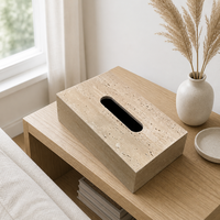 Porte-mouchoirs en travertin naturel design avec finition polie à la main pour l'esthétique de la chambre