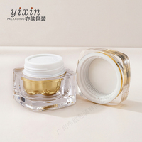 Stock Disponible : Ensemble de Produits Cosmétiques et de Soins de la Peau en Acrylique, avec Pot d'Essence et Crème Hydratante Doré Électroplaqué, Emballage en Boîte pour Reconditionnement