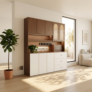 Nordic Two Tone Wood Wardrobe <strong>Closet</strong> Arch Fluted Panel <strong>Mudroom</strong> Entry Storage Bench Custom Hallway Furnishing - Product Image 4