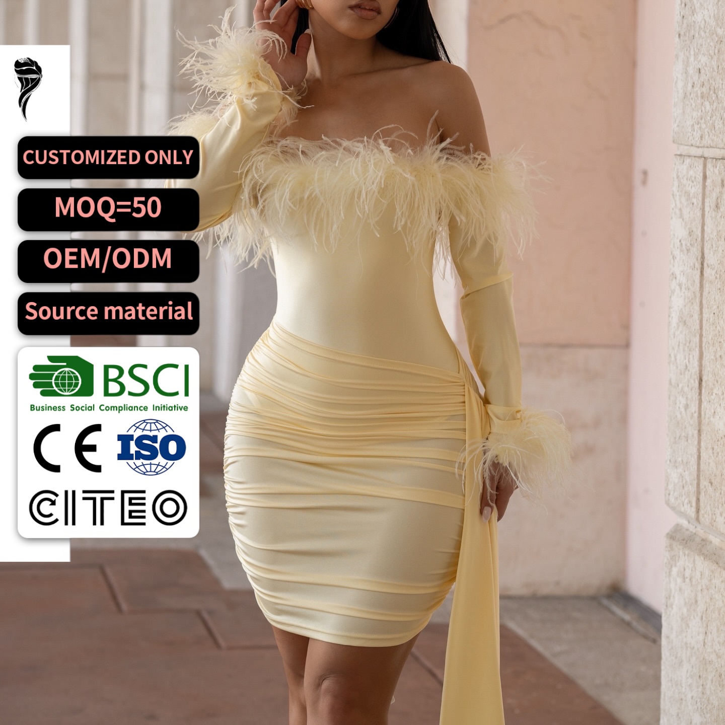 slim fit dress slacks RETROFETE SAROS FEATHER SEQUIN DRESS  TheLuxeLend