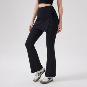 Pantalones de yoga acampanados 2 en 1 para mujer, con efecto levantacola, cintura alta, control de abdomen, tacto suave, para Pilates y fitness, venta al por mayor - Product Image 2