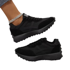 Vente en gros usine 2026 baskets tendance polyvalentes de style rétro - pour <span class=keywords><strong>femme</strong></span>, entièrement noires, <span class=keywords><strong>à</strong></span> panneaux, avec logo lettre, plateforme classique, décontractées - Product Image 5