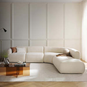 Modular L-Shape Sectional Beige Fabric Upholstered Modern Living Room Furniture 4-Seater Corner Solid Wood Legs 3-Year - Product Image 1