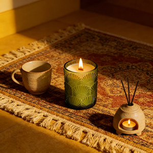 Bougie parfumée en verre en cire de soja gaufrée en forme d'éventail rétro, logo personnalisé en relief, transparente, bougies parfumées aux huiles essentielles. - Product Image 6