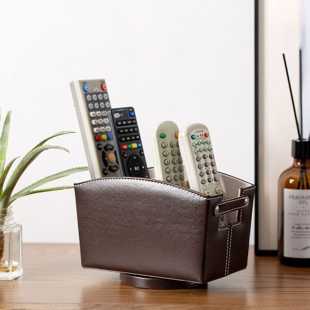 Luxury 1-Set PU Leather Office Desk Organizer with Remote Control Holder for Living Room Use