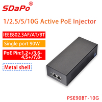 Inyector activo SDAPO PoE Puerto único 90W 10Gbps PoE ++ IEEE802.3af/AT/BT Inyector PoE estándar de 48V