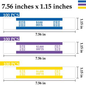 Correas para Billetes Codificadas por Colores ABA de 29x192mm, Colores Surtidos, $100/$1000/$2000 para Bancos y Agrupación de Efectivo - Product Image 2