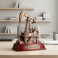 Trophée plateforme pétrolière en cristal fait main, en laiton et bois rouge, artisanat métallique doré découpé et gravé