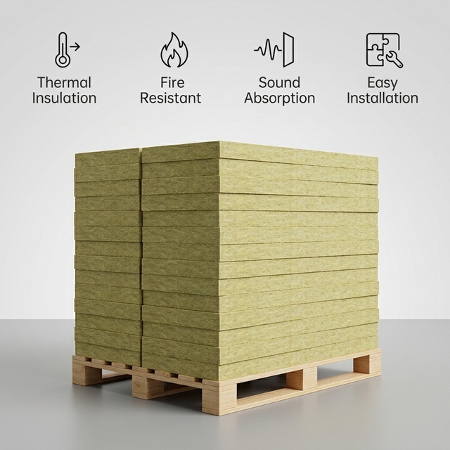Rock Wool Board for Building Roof Heat Insulation  Steel Structure Insulation  Rock Wool