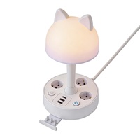 Lámpara de Escritorio con Cabeza de Gato SUZHERM, Enchufe Europeo de 3 Posiciones, 2 Puertos USB, 1 Puerto Tipo-C, Cable de 2 Metros, Resistente al Fuego