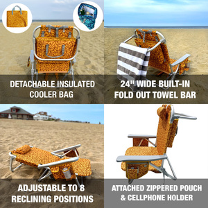 <b>Folding</b> Backpack Aluminum <b>Beach</b> Reclining <b>Chair</b> Side with Pocket and Detachable Cooler Bag - Product Image 3