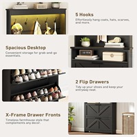 Armoire à chaussures noire de ferme avec 2 tiroirs à chaussures rabattables et armoire de rangement à chaussures multifonctionnelle à lumière LED pour entrée