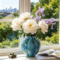 Magnifique vase en céramique bleue fait main, peint à la main, style japonais, arrangement floral haut de gamme, décoration de salon