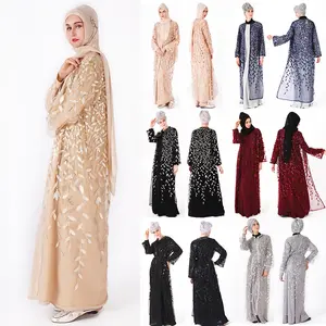 Arabian Garment Islamic Muslim Women's Cardigan Sequin Embroidery Outer Layer