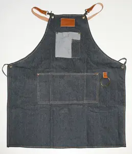 Brooklyn Denim Katoenmix Schort Verstelbare Riem Grote En Pocket Denim Design Kapper Sjaal Gereedschap Schort Voor Salon