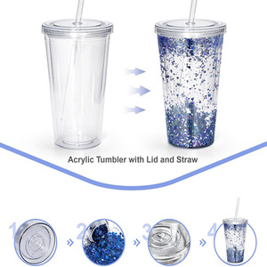 Hot bán nhà máy bán buôn tùy chỉnh in 16oz rõ ràng đôi tường tái sử dụng Acrylic cup nhựa Tumbler với rơm và nắp - Product Image 6