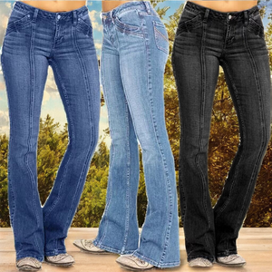 Jeans Rectos de Cintura Baja para Mujer, Tallas XS-4XL, Ecológicos, Transpirables, Mezcla de Algodón y Elastano, Color Sólido, Diseño Simple, Estilo Vintage, Verano - Product Image 2