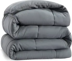 Twin comforter duvet insert grey, quilted bedding comforters for twin bed, down alternative comforter with 8 corner tabs