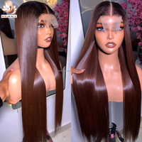 Perruque en cheveux humains avec fermeture en dentelle transparente HD 4x4 sans colle, couleur ombrée brune 1B, cheveux vietnamiens longs et raides, vente en gros