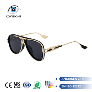 Lunettes de <span class=keywords><strong>soleil</strong></span> rétro tendance pour hommes, monture pilote surdimensionnée, branches métalliques décoratives, anti-reflets, style décontracté - Product Image 1