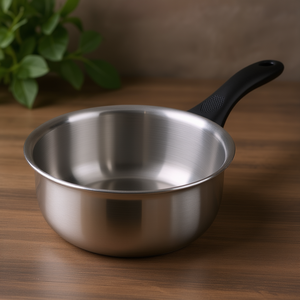 Pentola in acciaio inox con manico nero da 18 cm per cucinare e riscaldare liquidi - Product Image 3