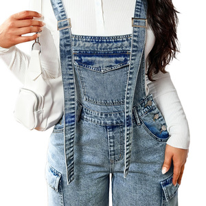 <span class=keywords><strong>Tute</strong></span> in denim cargo alla moda da donna, salopette a gamba larga, tuta in jeans con spalline <span class=keywords><strong>larghe</strong></span> da donna - Product Image 5