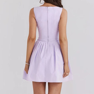Abito Corto Estivo da Donna Personalizzato OEM, Casual, con Colletto Quadrato, <span class=keywords><strong>in</strong></span> <span class=keywords><strong>Maglia</strong></span> Tinta Unita, Senza Maniche, Linea A, Mini Corsetto - Product Image 4