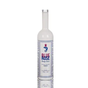 customized color white blue label cork lid glass liqueur vodka bottle 750ml