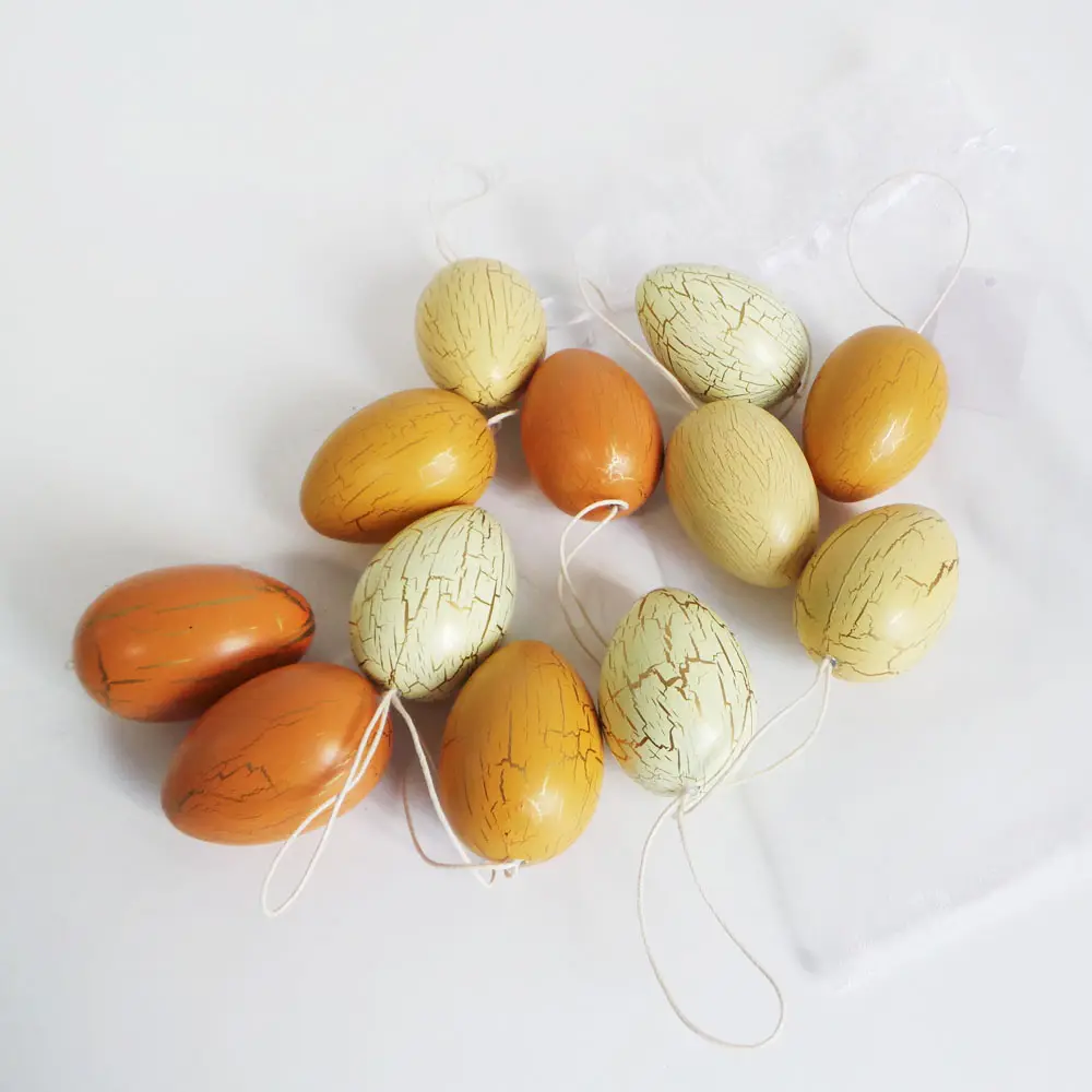6cm S/12 Easter Hanging Egg Decoration Plastic Easter Egg Ornaments With Golden Crack