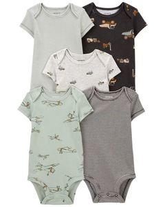 5-delige set baby rompertjes met korte mouwen, unisex, newborn, met cartoonprint, peuter outfit - Product Image 3