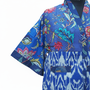 Bata Corta Kimono Vintage Hecha a Mano, Diseño Floral de Lujo, Abrigo Acolchado Indio, Chaqueta Suave de Invierno, Camisón de Otoño, 100% Algodón - Product Image 1