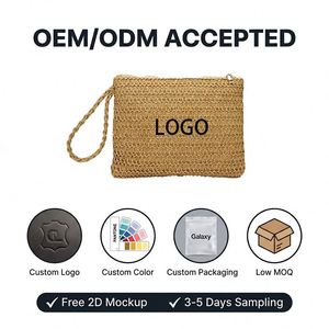 <b>Large</b> Capacity Travel Daily Cosmetic Pouch Customized <b>Makeup</b> Gift <b>Bag</b> Fashion Style Zipper Closure Straw Fabric - Product Image 3
