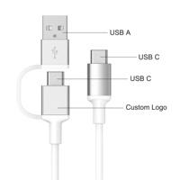 USB C ke USB C 2-in-1, kabel USB C ke USB C 60w 0.5M 1M kepang, kabel Data adaptor OTG tipe-c untuk pengisian daya Bank daya ponsel