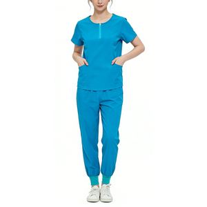 Ensemble de 2 pièces de blouses médicales unisexes à col zippé pour femmes et hommes, extensibles, à séchage rapide, avec logo personnalisé, pour hôpital, infirmières, Sehe Fashion - Product Image 3