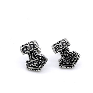 Yunnique Boucles d'oreilles marteau de Thor en argent tibétain, acier titane, style punk, bijoux à la mode pour hommes et femmes - Product Image 2