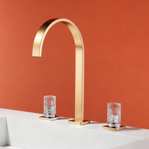 Jazzda Brass Basin Faucet 3 Hole Widespread Split Design With Crystal Handles <b>Deck</b> Mounted - Product Image 2