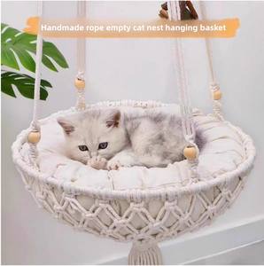 Handgemaakte macramé kattenhangmat, hangend binnenbed voor huisdieren, boho-stijl schommel met afneembare, wasbare montagekit voor katten - Product Image 4