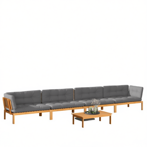 Gray And Natural Wood Garden <b>Sofa</b> <b>Set</b> With High Density Foam Cushions For Outdoor Use Modern Design Waterproof - Product Image 1