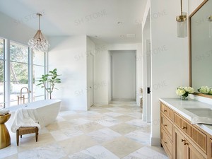 SH đá màu be và trắng đá cẩm thạch checkerboard tàu điện ngầm gạch lát sàn trong nhà phổ biến tùy chỉnh đánh bóng biệt thự nhà bếp phòng tắm tường gạch - Product Image 5