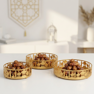 Meilleures ventes Ramadan : Plateaux de rangement Art Déco en métal doré de forme irrégulière, design mosquée, pour dattes et bougies - Product Image 1