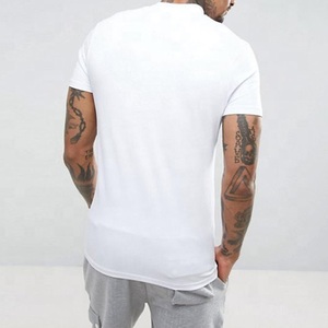 Wholesale <strong>White</strong> Slim Fit Tee Custom Men's Curve Hem Short Sleeve <strong>Turtle</strong> <strong>Neck</strong> 95% Cotton 5% Elastane Blank Tight T-shirt - Product Image 3