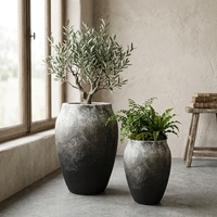 Ensemble de 2 pots de fleurs vintage à effet dégradé, texturés, mats et rugueux, grands pots de plantes pour la décoration de la cour