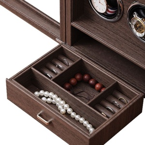 En stock, vente en gros, SAIKE SKW170-PU, support vertical double pour montres en bois, rangement de bijoux, remontoir de montres multifonctionnel, 2 montres - Product Image 4