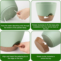 Pot tanaman 7/6, 5/6/5, 5/5 inci pot penyiraman diri, Set 5 tanaman plastik dengan lubang drainase dan piring, pot bunga plastik